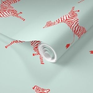 Nursery 5 Rolls/120 sq ft Zebra Coral Aqua Designer Wallpaper SPOONFLOWER Custom